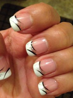 White Tips With Black Design Nails, Elegant Touch Nails, Gel French Manicure, Nail Tip Designs, White And Silver Nails, Lilac Nails, Nail Rhinestones, Nail Art Pictures, Manicure Nail Designs