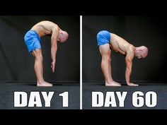 a man doing a handstand in front of a black background with the words day 1 on it