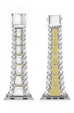 Turn your Apple Watch into a sophisticated piece of fine jewelry with this band featuring 18-karat gold, sterling silver and signature Caviar beading. Fits 42mm–49mm Series 1–8 Apple Watch (not included) Sterling silver/18k gold Imported Luxury Silver Jubilee Bracelet Watch Band, Elegant Gold Watch Band With Bracelet Strap, Elegant Adjustable Yellow Gold Watch Band, Elegant Yellow Gold Watch Band With Bracelet Strap, Silver Bracelet Strap Apple Watch Band For Formal, Silver Bracelet Strap Apple Watch Band For Formal Occasions, Formal Silver Bracelet Strap Apple Watch Band, Luxury Adjustable White Gold Apple Watch Band, Formal Silver Apple Watch Band With Polished Finish