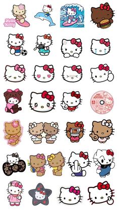 an assortment of hello kitty stickers on a white background