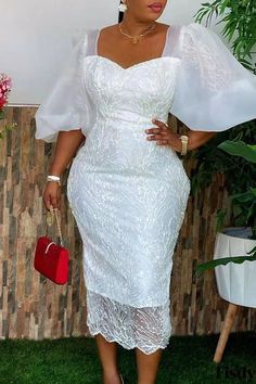 White All White Party Outfits, Lace Dress Short, White Lace Dress Short, Lace Dress Classy, White Evening Gowns, White Lace Dress, Short Lace Dress, African Design Dresses, Midi Dress Casual