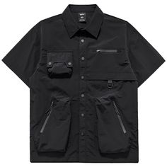 Techwear Quad-pocket Button-Up Tee – limetliss Solid Color Short Sleeve Shirt With Pockets For Outdoors, Solid Short Sleeve Shirt With Pockets For Outdoor, Outdoor Short Sleeve Shirt With Pockets, Button-up Tops With Pockets For Outdoor, Outdoor Solid Color Tops With Pockets, Casual Short Sleeve Shirt With Pockets For Outdoor, Collared Outdoor Tops With Pockets, Summer Utility Tops With Pockets, Black Workwear Tops With Pockets