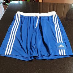 Drawstring Waistband, Hand Pockets, 100% Polyester, Nwt Adidas Blue Shorts With Three Stripes, Adidas Blue Shorts For Summer, Blue Shorts With Three Stripes For Summer, Adidas Soccer Shorts, Baseball Shorts, Adidas Short, Grey Chinos, Shorts Adidas, Soccer Shorts