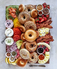 an assortment of donuts and other food items