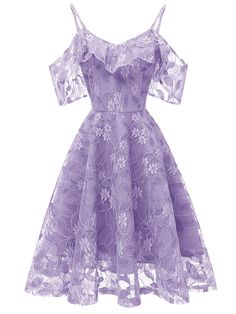 Shoulder Ruffle Dress, Cocktail Dress Vintage, A Line Prom Dresses, Beauty Dress, Floral Lace Dress, Lace Midi Dress, Homecoming Dress, Lace Sleeves, Purple Dress