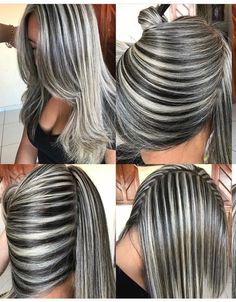 Silver Hair Highlights, Ash Blonde Balayage, Dark Hair With Highlights, Silver Grey Hair