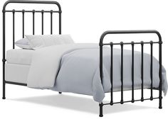 Whether it be the majestic flourishes of modern, minimalistic charm or the simple design that makes styling it up a cinch, the Saddlerock bed has the look you've been dreaming of. Crafted of steel in with a durable powdercoat dark gray finish, this piece features an appearance shaped by clean lines and rounded corners. Side rails bolt to the interior of the head and footboards, enhancing the easy-going silhouette. Cylindrical bun feet cap the look with a magnificent final touch. Mattress and fou Black Bed Frame Twin, Black Twin Bed Frame, Metal Twin Bed Roo., Gothic Twin Bed Frame, Bronze Twin Bed Frame, Gray Twin Bed, House Kids Room, Twin Bedroom Sets, Grey Artwork