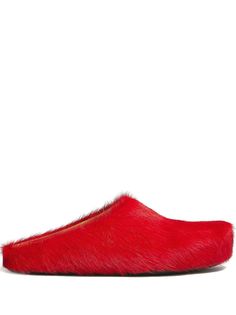 Sabot brushed leather slides from MARNI featuring dark red, calf leather, brushed effect, round toe, flat rubber sole and slip-on style. Marni Slippers, Marni Slides, Carrie Bradshaw Shoes, Honey Moon, Cruise Outfits, Designer Slippers, Elegant Shoes, Carrie Bradshaw, Leather Slides