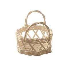 a small white basket with handles is shown on a white background for use as a decoration