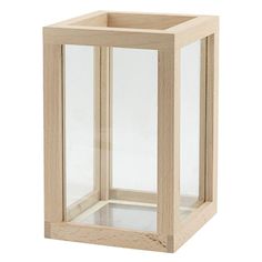 a wooden box with glass inside on a white background