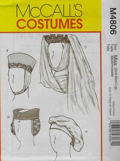 Pattern and instructions to make four historical hats, each offered in three sizes in one envelope. This sewing pattern is out-of-print, uncut, factory folded, complete with instructions. Medieval Hats, Historical Hats, Hat Patterns To Sew, Costume Sewing Patterns, Costume Patterns, Mccalls Sewing Patterns, Mccalls Patterns, Patterned Sheets, Costume Hats