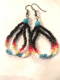 Western, Native Earrings - Etsy Southwestern Style Beaded Dangle Earrings For Festival, Southwestern Adjustable Jewelry With Colorful Beads, Southwestern Style Dangle Beaded Earrings For Festivals, Southwestern Dangle Beaded Earrings For Festivals, Bohemian Black Beads Jewelry, Bohemian Teardrop Hoop Earrings With Ear Wire, Unique Beaded Hoop Jewelry, Bohemian Teardrop Jewelry With Ear Wire, Bohemian Jewelry With Black Beads, Round Shape