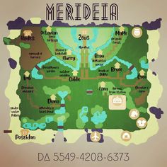 a map of merideia with all the towns and parks on it's side