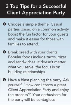 the three steps to successful client appreciation party info sheet for an appliance company