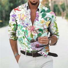 Season:Spring  Summer; Fabric:Polyester; Sleeve Length:Long Sleeve; Look After Me:Washable,Hand wash,Machine wash; Gender:Men's; Style:Breathable,Fashion,Casual; Elasticity:Micro-elastic; Tops Type:Shirt; Occasion:Vacation,Going out,Daily,Holiday; Fit Type:Regular Fit; Pattern:Floral; Design:3D Print,Button-Down; Neckline:Turndown; Front page:FF; Listing Date:01/21/2022; Bust:; Length:; Shoulder Width:; Print Type:3D Print; Sleeve Length:null Hippie Mode, Floral Hawaiian Shirt, Graduation Outfits, Butterfly Shirts, Tropical Shirts, 3d Shirt, Long Sleeve Tops Casual, Summer Concert, Easy Dressing