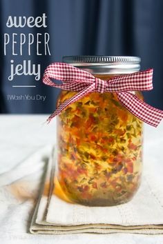 a jar filled with food sitting on top of a table