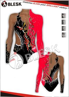 two women's swimsuits are shown in red and black, with an abstract design