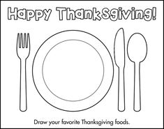 a thanksgiving card with a plate, fork and knife