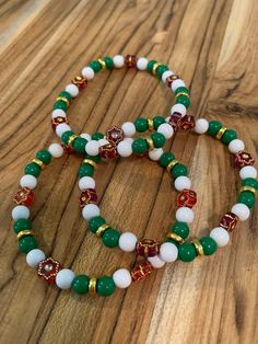 Be ready for Christmas with this Christmas inspired bracelet. Perfect for everday wear. This bracelet measures 6.2 inches. All beads are made of acrylic Ready For Christmas, Be Ready, Stretch Bracelet, Stretch Bracelets, Jewelry Bracelets, Beaded Bracelets, Bracelet, Beads, Christmas