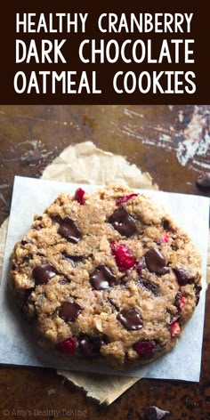 healthy cranberry and dark chocolate oatmeal cookies with text overlay