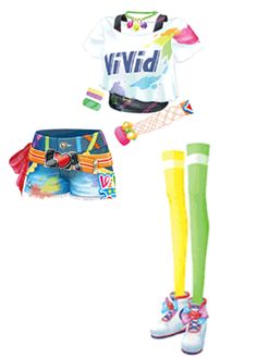 two pairs of colorful clothing and socks on a white background with the words vivid written in large letters