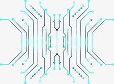 an electronic circuit board with blue dots and lines on the edges, as well as circles