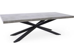 a concrete table with black metal legs on an isolated white background, viewed from the front