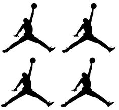 four silhouettes of a basketball player with different positions to dunk the ball in