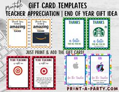 gift card templates for teachers appreciation end of year