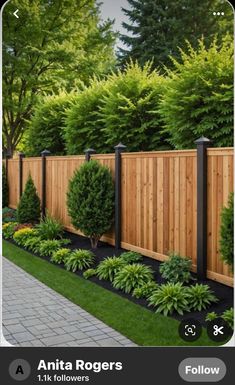 a wooden fence surrounded by plants and trees