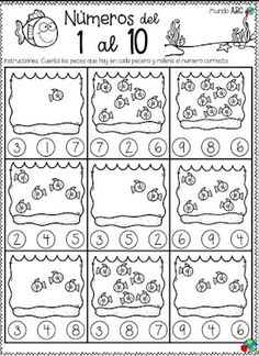 a printable worksheet for the number ten with fish and seaweeds