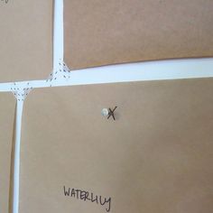 three pieces of brown paper with writing on them that say waterlily and x