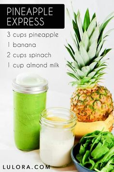 pineapple, banana, spinach and other ingredients to make an easy smoothie