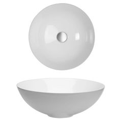 a white bowl with an object above it