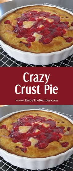 two pictures of a cranberry crust pie on a cooling rack with text overlay