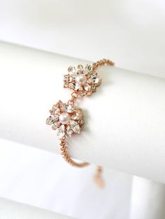 Bridal Bracelet Bridal Crystal Bracelet Rose Gold Bracelet Elegant Adjustable Bridesmaid Bracelets, Elegant Flower-shaped Beaded Bracelets For Party, Elegant Bridesmaid Bracelets, Formal Rose Gold Flower Bracelet, Elegant Flower-shaped Beaded Party Bracelet, Elegant Rose Gold Bracelets For Wedding, Rose Gold Crystal Bracelet For Wedding, Adjustable Rose Gold Bracelets For Wedding, Rose Gold Bracelet For Bridesmaid Gift