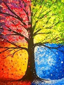 a painting of a tree with different colors