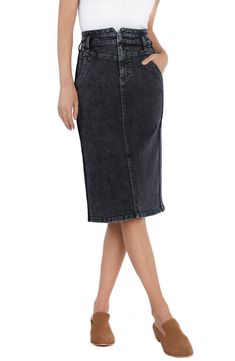 A high waist sculpts your curves in this pencil skirt cut from stretch denim with the washed-down finish of a well-loved favorite. Zip fly with button closure Front scoop pockets Back vent 95% cotton, 4% polyester, 1% spandex Machine wash, tumble dry Imported High Waist Denim Pencil Skirt In Medium Wash, Medium Wash Denim Pencil Skirt, Utility Style High-waist Medium Wash Denim Skirt, Non-stretch Denim Pencil Skirt, Forever 21 Denim Skirt In Medium Wash, High Waist Denim, Denim Pencil Skirt, High Waisted Denim, Stretch Denim