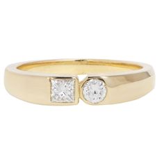 Two antique diamonds, one square and one round, juxtapose and balance each other at once. This modern mixed-cut diamond ring by WWAKE features a high polish 14k gold band. Stones: .15ct White Antique Round Diamond, .15ct White Antique Princess Cut Diamond, Total: .30tcwMetal: 14k Yellow GoldMeasurements: Setting length: 9mm, Stone length: 3mm, Setting width: 3.8mm, Setting height: 2.5mm, Band width: 3.7-2.3mm taper Shipping and Delivery: IN STOCK items will ship within 2 business days Sizes not Luxury Yellow Gold Square Cut Diamond Ring, Luxury Square Cut Diamond Ring In Yellow Gold, Modern Princess Cut Diamond Ring With Single Cut Diamonds, Timeless Asscher Cut Ring With Single Cut Diamonds, Modern Diamond Rings With Square Cut, Modern Diamond Ring With Square Cut, Yellow Gold Square Cut Diamond Ring, Yellow Gold Diamond Ring With Square Cut Accents, Timeless Square Cut Ring With Single Cut Diamonds