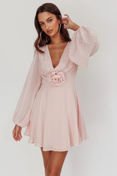 Shop the Open Heart Long Sleeve Rosette Mini Dress Baby Pink | Selfie Leslie Heart Mini Dress, Pink Dress Shoes, Brunch Dress, Birthday Brunch, Grad Dresses, Iron Material, Head Over Heels, Basic Dress, Hello Gorgeous