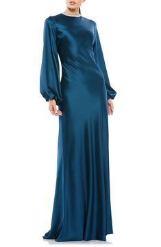 Mac Duggal Long Sleeve Satin Sheath Gown | Nordstrom Satin Evening Gown, Evening Gowns With Sleeves, Sheath Gown, Mac Duggal Dresses, Trumpet Gown, Column Gown, Mac Duggal, Satin Gown, Gowns With Sleeves