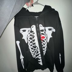 Never Really Worn, Brand New Just Looking To Get Rid Of Casual Skull Print Hoodie Outerwear, Black Hooded Emo Sweatshirt, Casual Skull Hoodie For Fall, Black Emo Cotton Hoodie, Edgy Black Halloween Sweatshirt, Black Emo Hoodie For Winter, Black Cotton Emo Hoodie, Black Skull Sweatshirt For Halloween, Halloween Skull Sweatshirt In Black