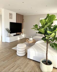 a living room filled with furniture and a flat screen tv on top of a wall