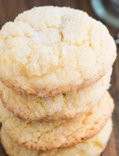 three cookies stacked on top of each other with the words eggnog cookies above them