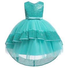 Girls Prom Dresses Sequined Dress Bow Dress Girls Trailing Dresses - PrettyKid Kids Pageant, Sleeveless Flower Girl Dresses, Wedding Dresses For Kids, Princess Silhouette, Girls Blue Dress, Prom Girl Dresses, Wedding Flower Girl Dresses, Girls Dress Up