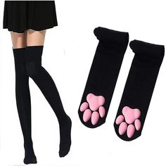 PRICES MAY VARY. 【Material】These cat paw gloves are made of high quality velvet, soft, cozy, skin-friendly and elastic, and the 3D cat paw is made of silicone, which is cute and non-slip. 【Package Includes】You will receive 1 pair of cat paw thigh high socks, the cute and practical accessories can be matched with other costumes to bring you adorable and chic looks. 【Size】3D fluffy cat claw socks are 15.74 inches in length, with good elasticity, suitable for most people to wear, giving you a comfo Cat Socks Knee High, Paw Thigh High Socks, Cat Paw Thigh Highs, Cat Thigh Highs, Mimic Character, Pink Thigh High Socks, Cat Paw Socks, Kawaii Stockings, Black Thigh Highs