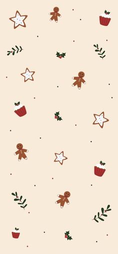 christmas wallpaper with gingerbreads and stars