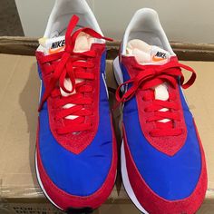 Brand New Red And Blue Nikes Size 12 In Men. Never Been Worn Red And Blue Shoes, Pink Soccer Cleats, Blue Nikes, Nike Kobe Bryant, Nike Sb Stefan Janoski, Nike Air Max 2090, Black And White Trainers, Nike Zoom Kobe, Nike Zoom Pegasus