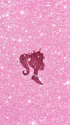 a pink glitter background with a silhouette of a woman's head