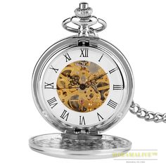 Skeleton Dial Mechanical Pocket Watch Discover the ideal present for watch aficionados: our Silver Smooth Double Full Hunter Case Steampunk Skeleton Dial Mechanical Pocket Watch with Chain. This exquisite piece is perfect for collectors, history enthusiasts, and steampunk admirers. The silver hunter case opens to a skeleton dial, revealing the meticulous craftsmanship of the mechanical watch's inner workings. Each component is hand-assembled by master watchmakers, offering an open heart design t Pocket Watch Necklace, Mechanical Pocket Watch, Silver Pocket Watch, Mechanical Hand, Fob Watch, Pocket Watch Antique, Peaky Blinders, Watch Gifts, Watch Movement